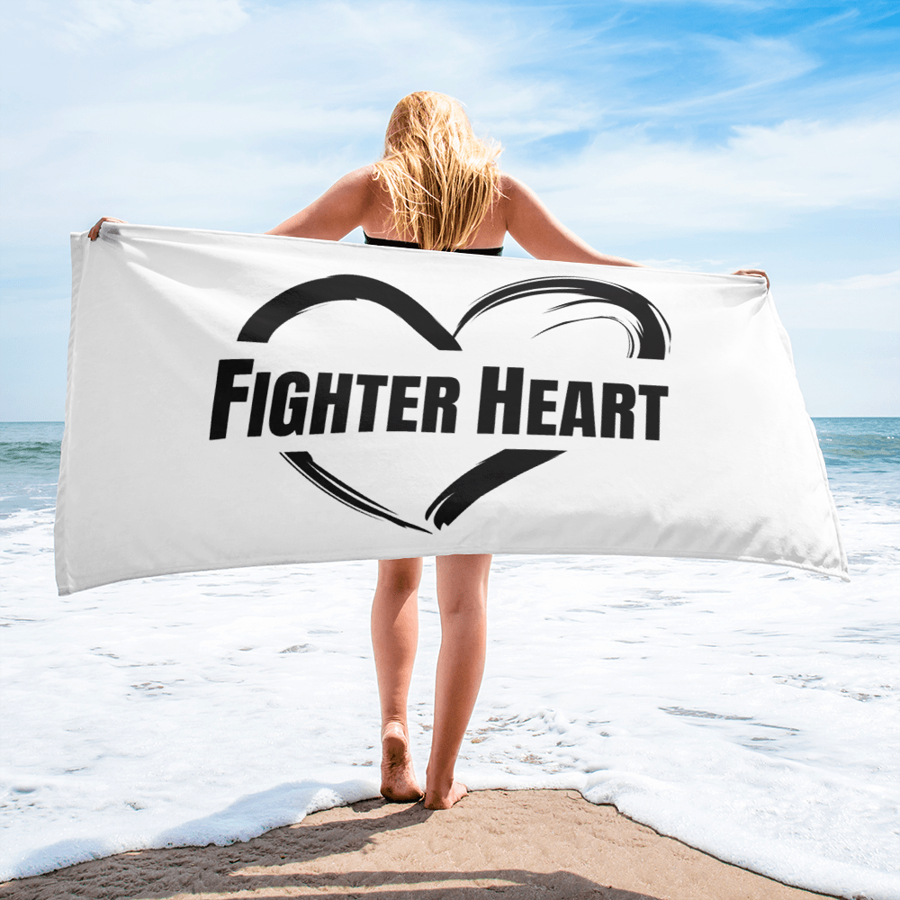 FighterHeart Logo Towel - white, black