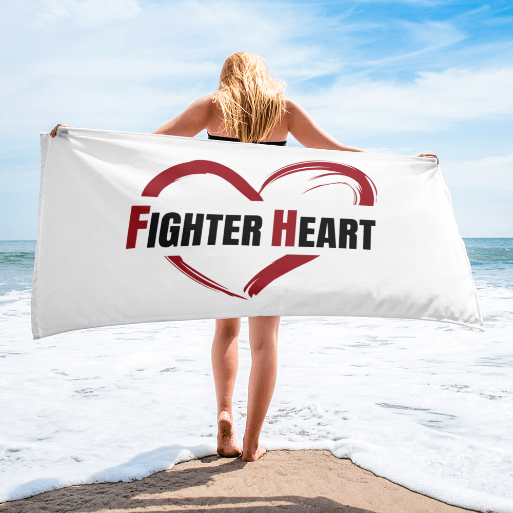 FighterHeart Logo Towel - white, red-black