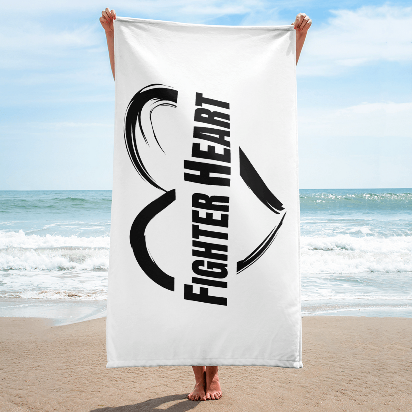 FighterHeart Logo Towel - white, black