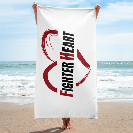 FighterHeart Logo Towel - white, red-black